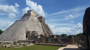 The Pyramid of the Magicians at Uxmal greets visitors as they enter the site